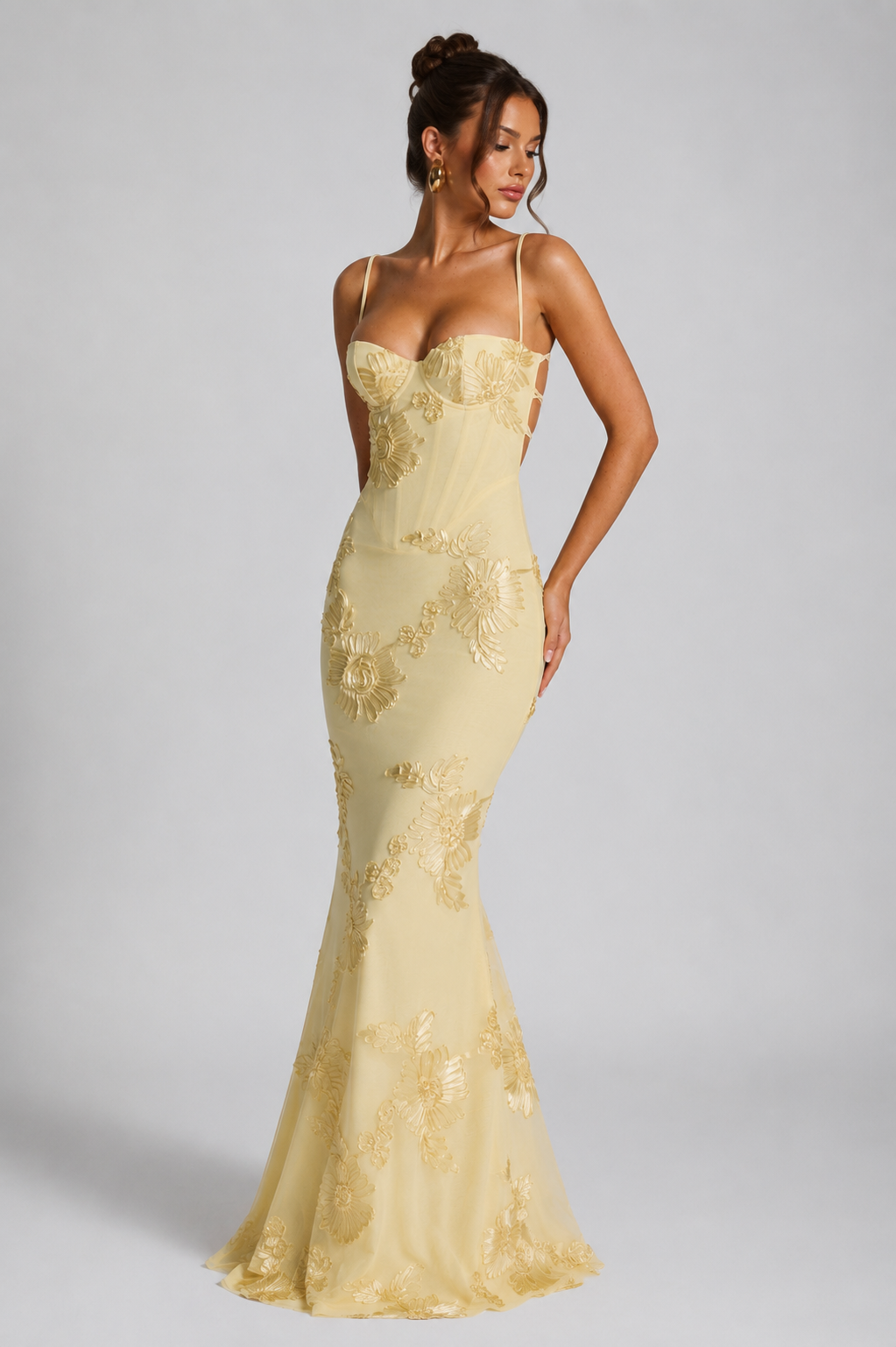Floral Corset Maxi Dress - Women's Embroidered Dress