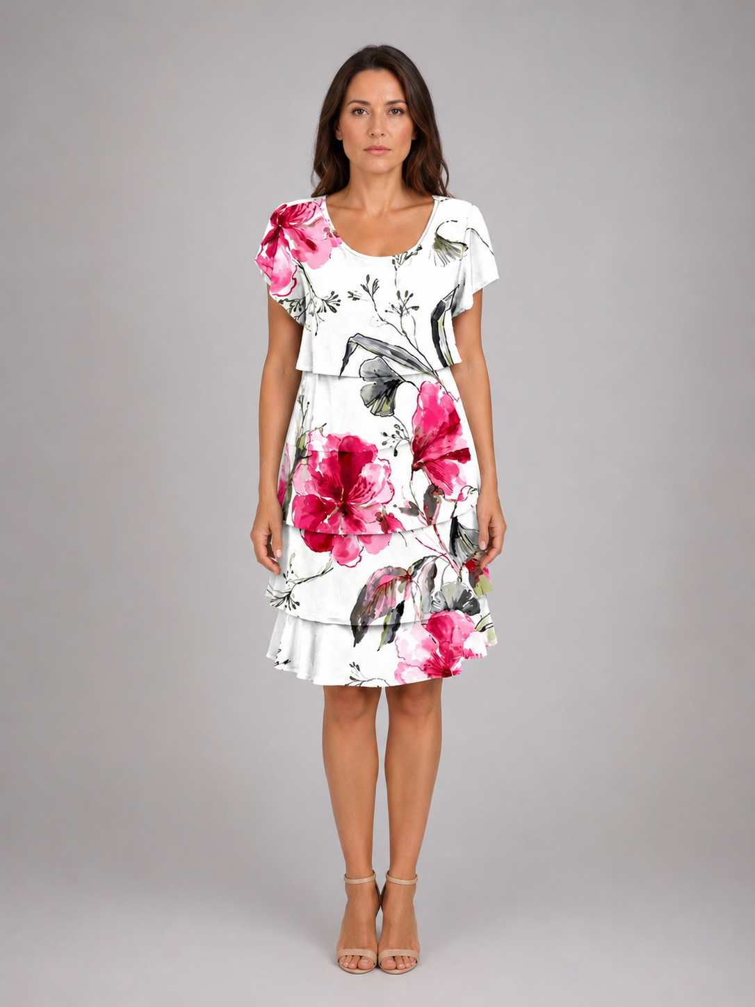 Floral Ruffle Mini Dress - Women's Layered Short Dress