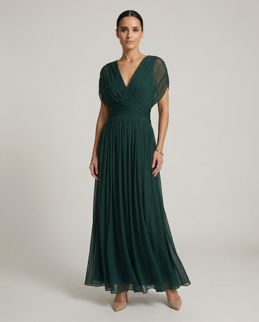 Gradient Pleated Maxi Dress - Women's V-Neck Dress