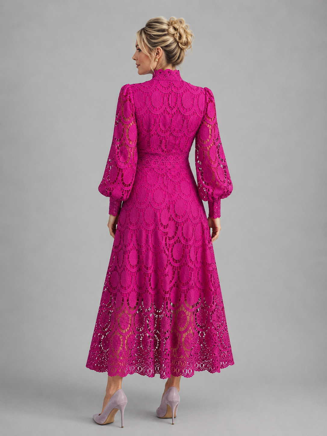 Lace Midi Dress - Women's Long Sleeve Occasion Dress