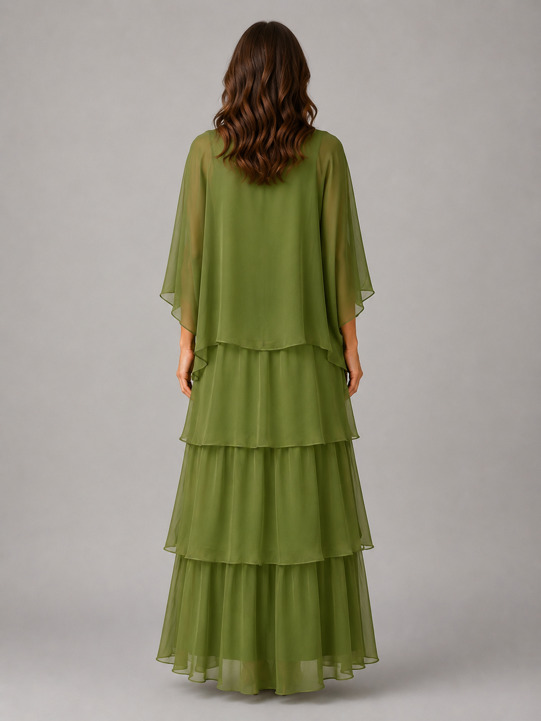 Paloma Tiered Chiffon Maxi Dress - Cape Sleeve Women's