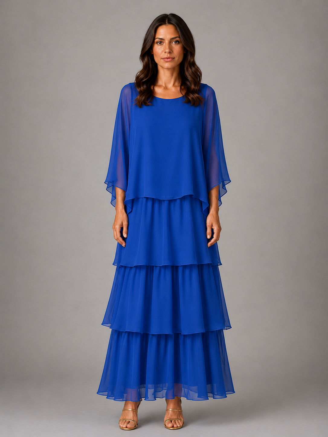 Paloma Tiered Chiffon Maxi Dress - Cape Sleeve Women's