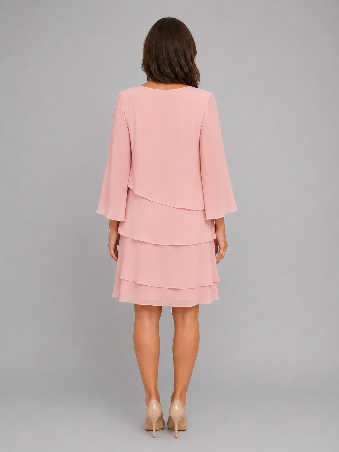 Tamsin Tiered Chiffon Dress - Women's Flared Sleeve Dress