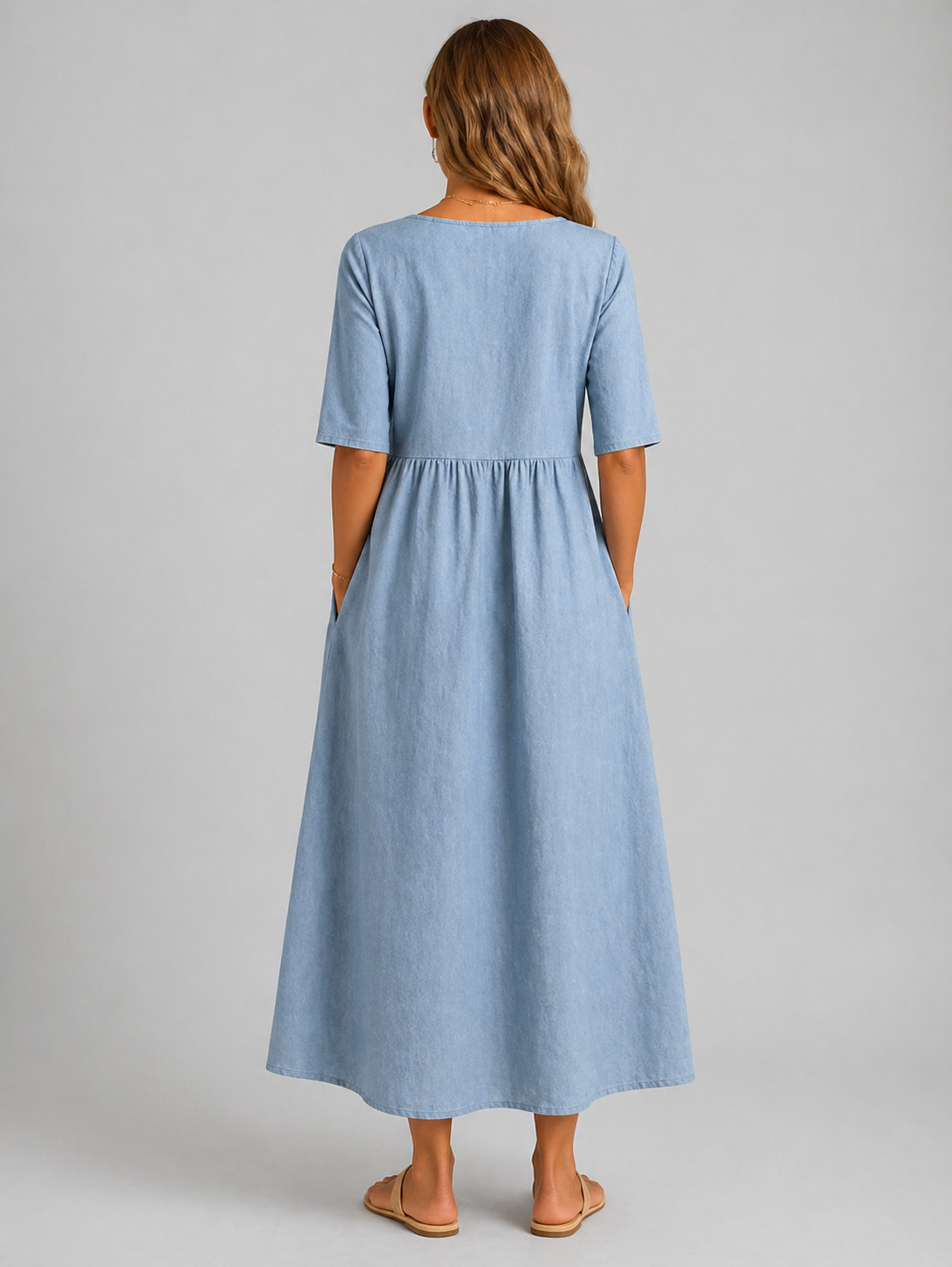 Linen Look Midi Dress - Relaxed Women's Day Dress