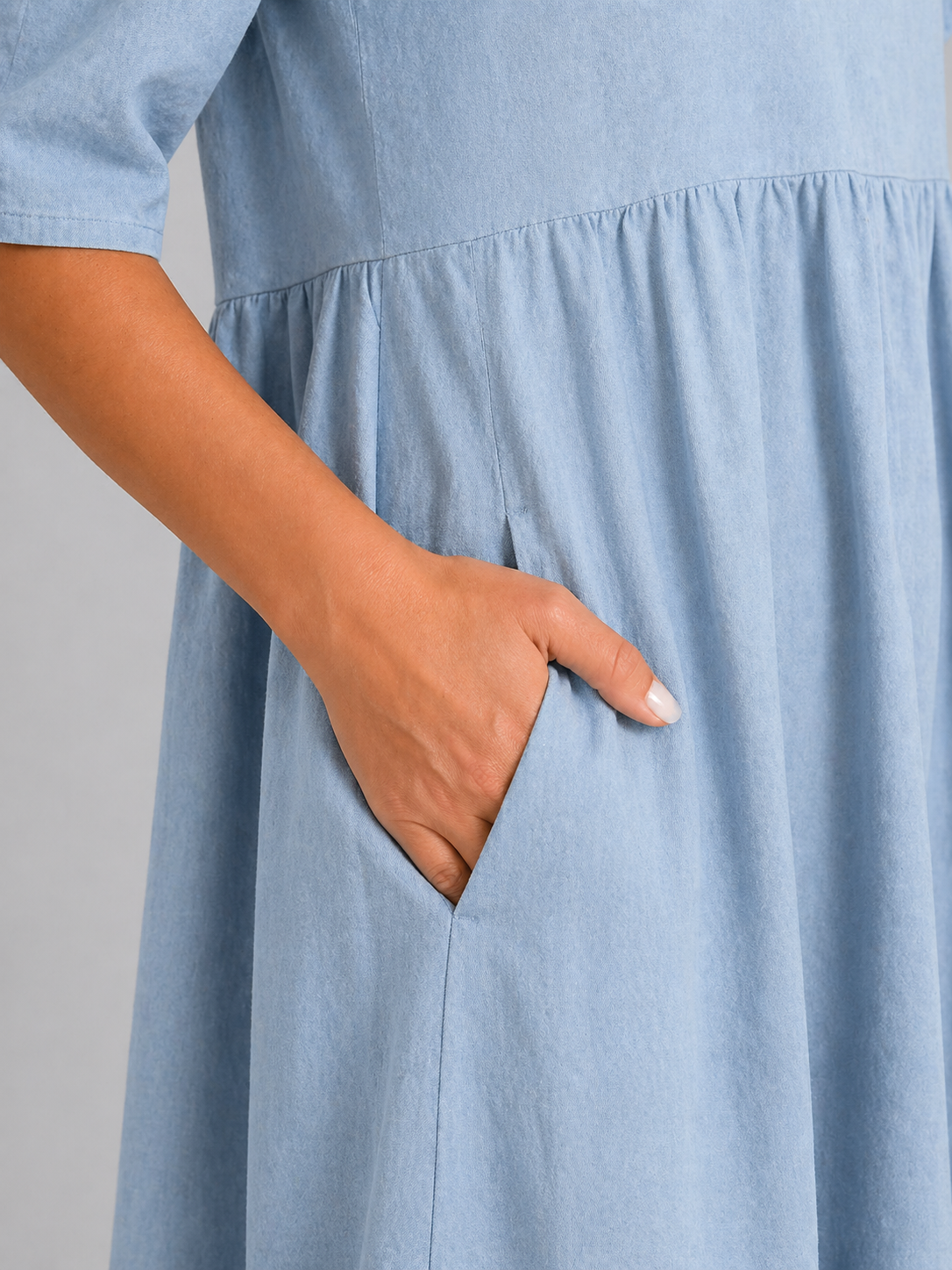 Linen Look Midi Dress - Relaxed Women's Day Dress