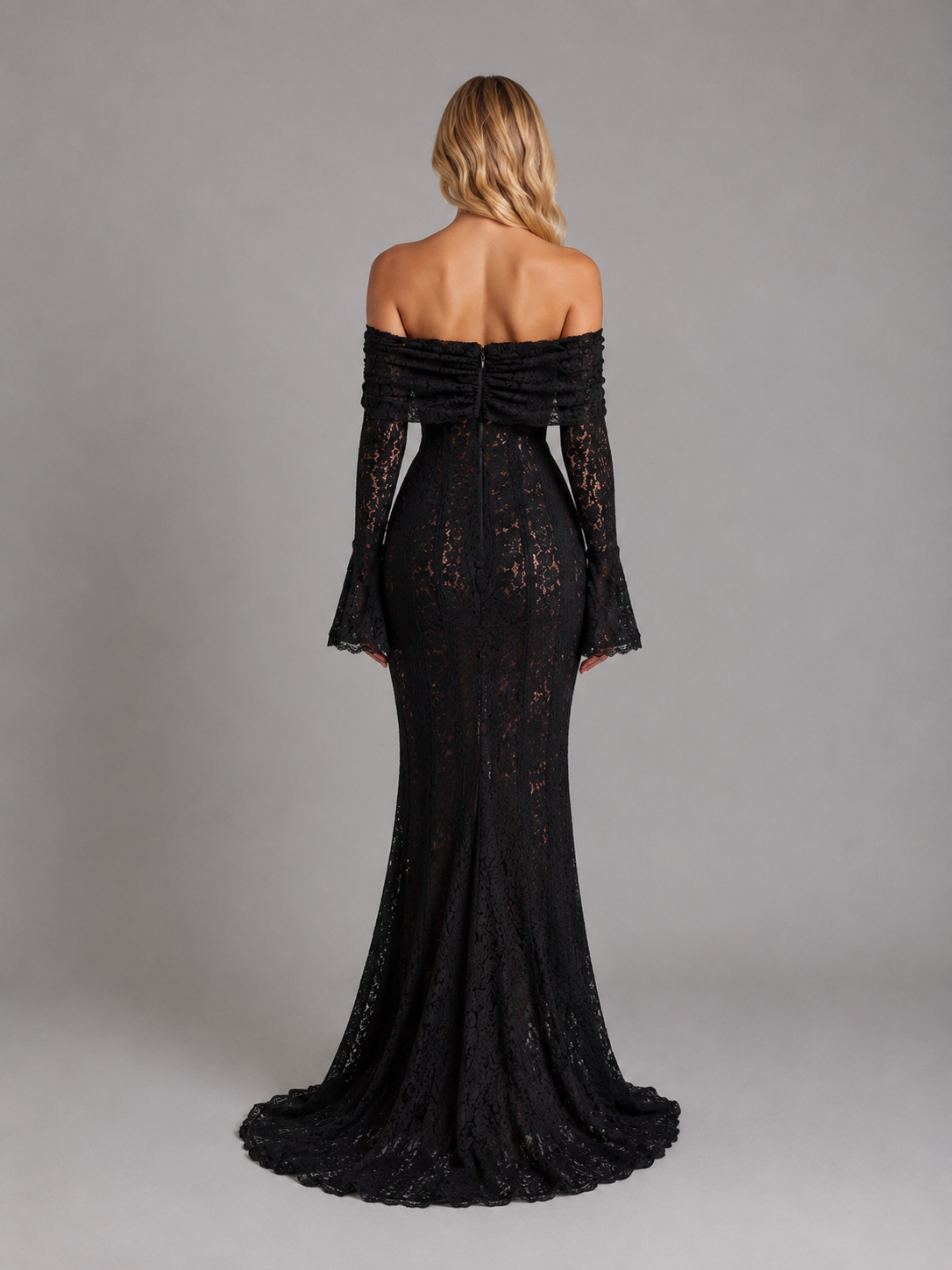 Off-Shoulder Lace Maxi Dress - Women's Cutout Lace Gown