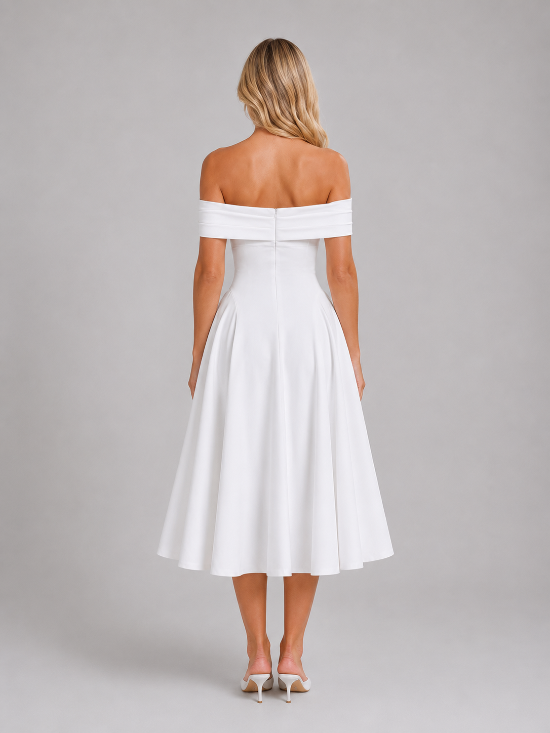 Off-Shoulder Pleated Midi Dress - Women's Occasion Dress