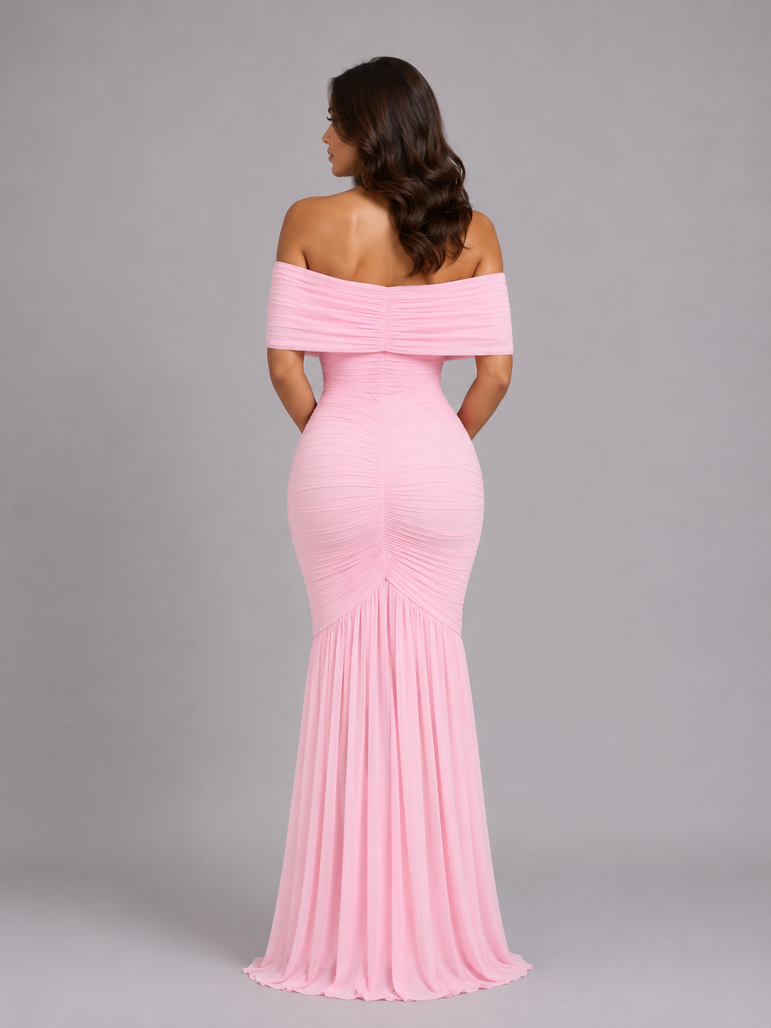 Off-Shoulder Ruched Maxi Dress - Women's Bodycon Dress
