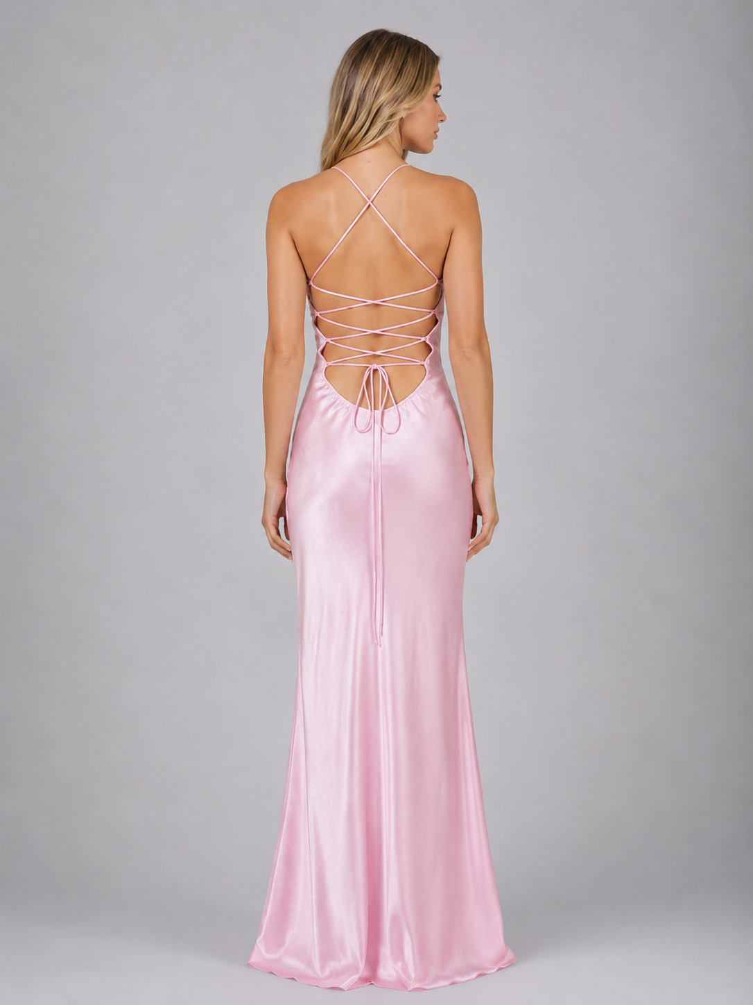 Pearl Beaded Satin Maxi Dress - Women's Halter Gown
