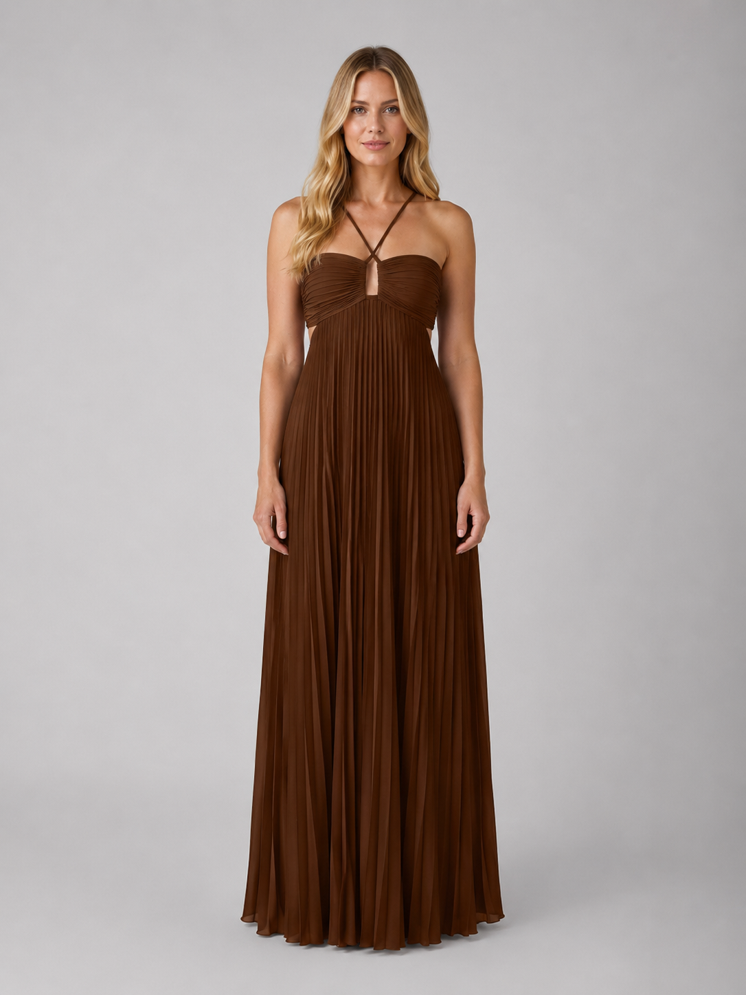 Pleated Halterneck Maxi Dress - Women's Wedding Guest Gown