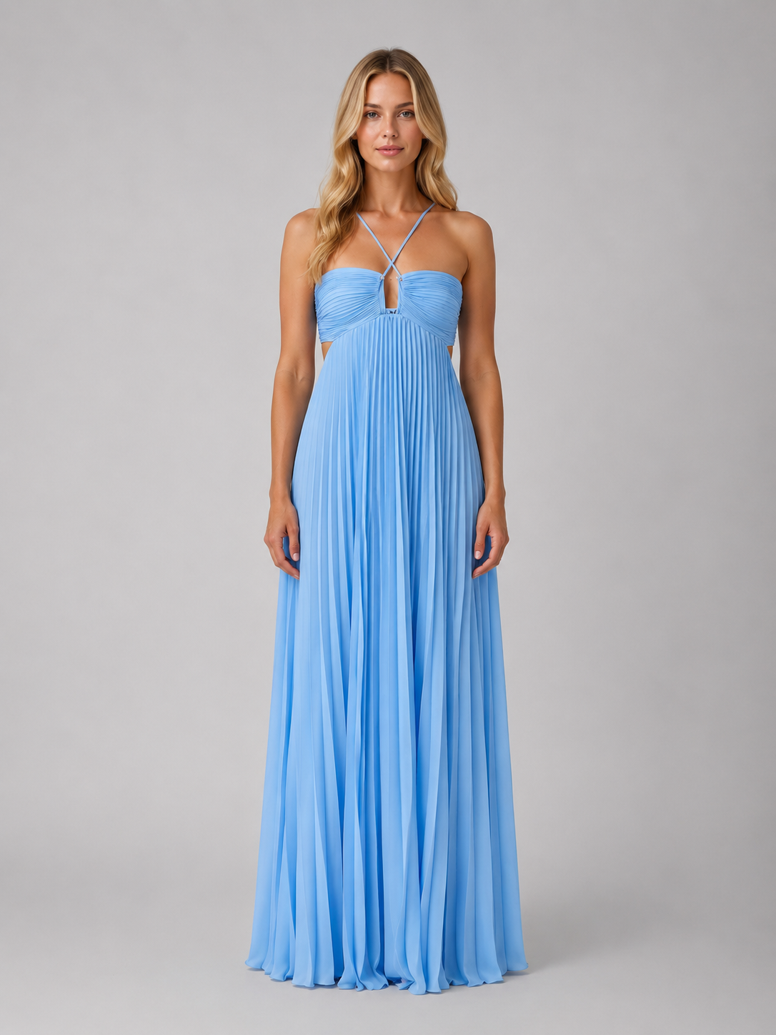 Pleated Halterneck Maxi Dress - Women's Wedding Guest Gown