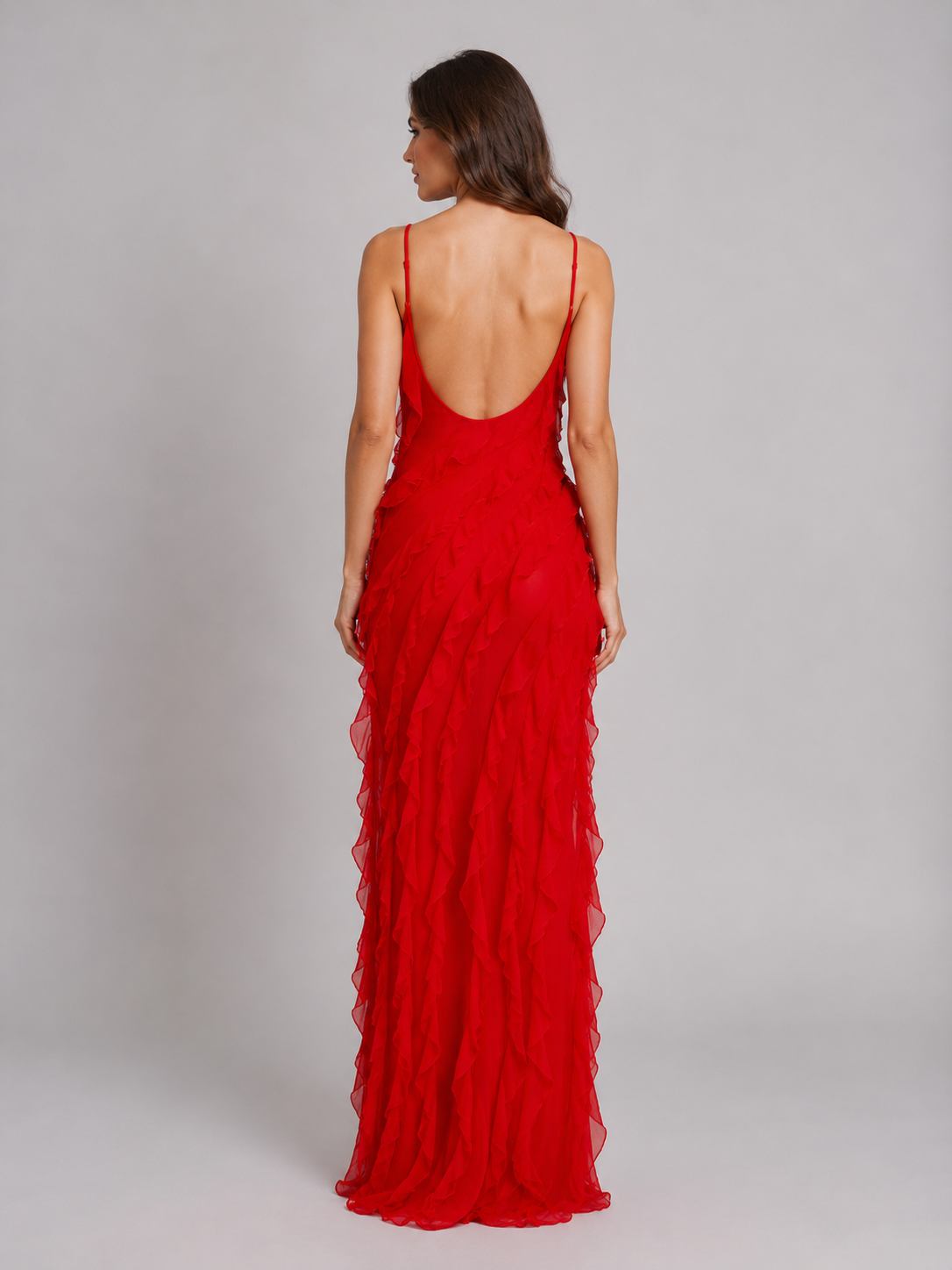 Ruffle Maxi Dress - Women's Strappy Long Dress