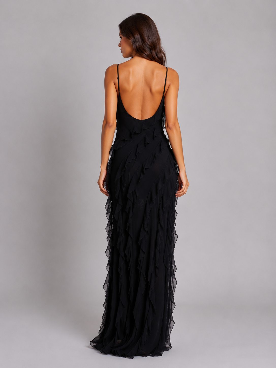 Ruffle Maxi Dress - Women's Strappy Long Dress