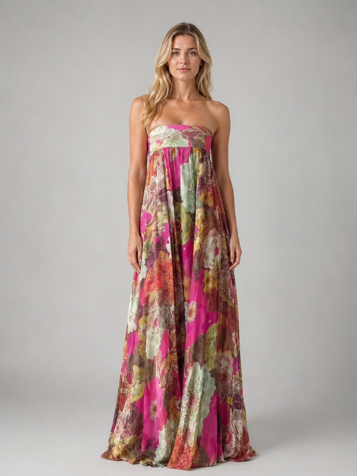 Agnes Strapless Dress - Women's Floral Maxi Dress