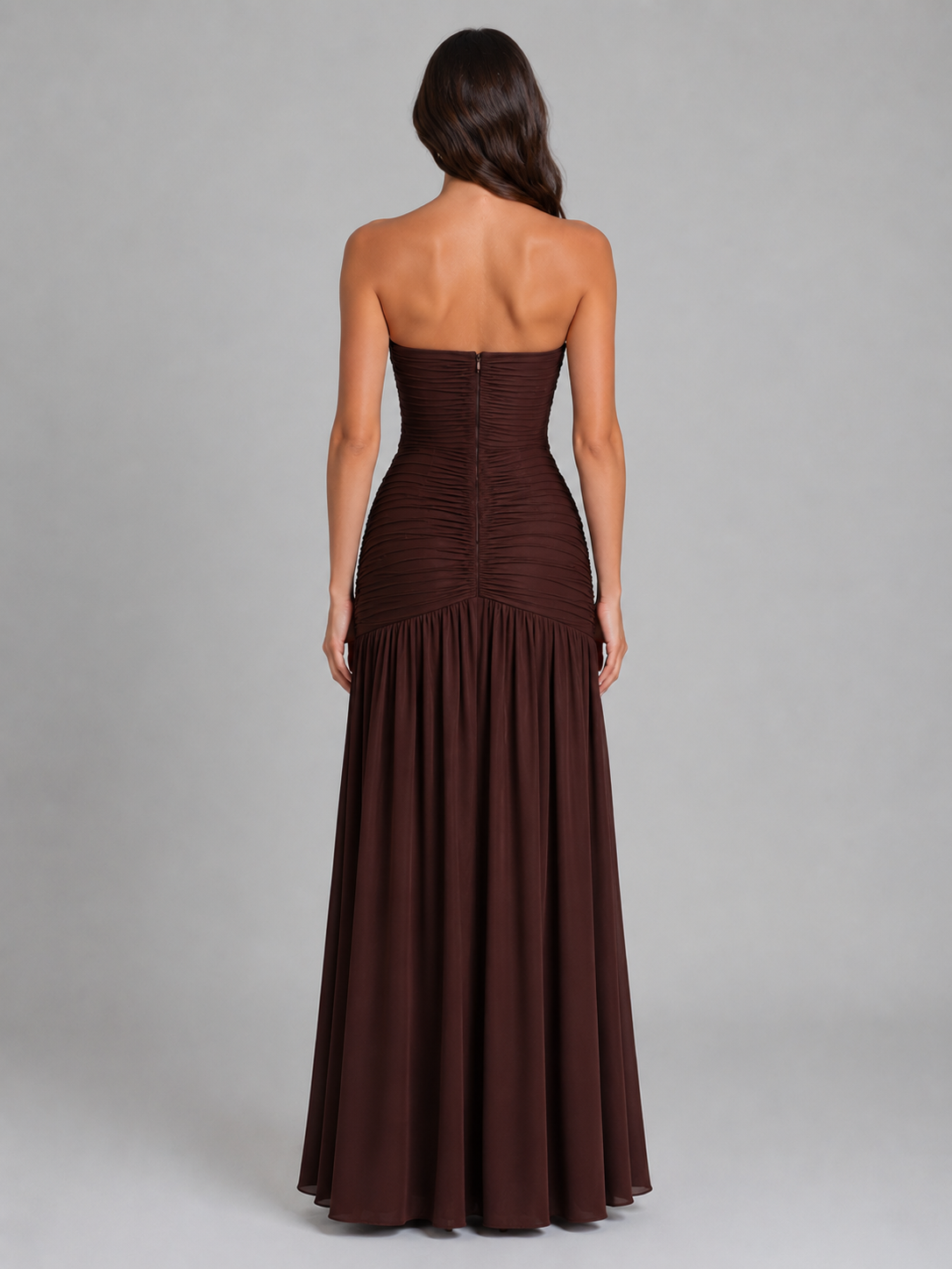 Strapless Ruched Maxi Dress - Women's Wedding Guest Gown