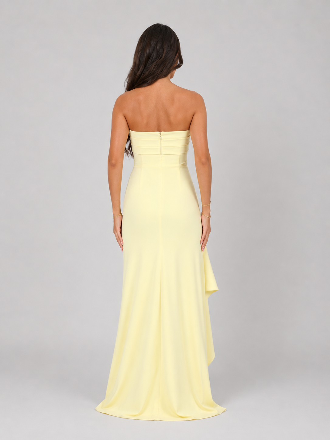 Strapless Ruched Maxi Dress - Women's Thigh Split Dress