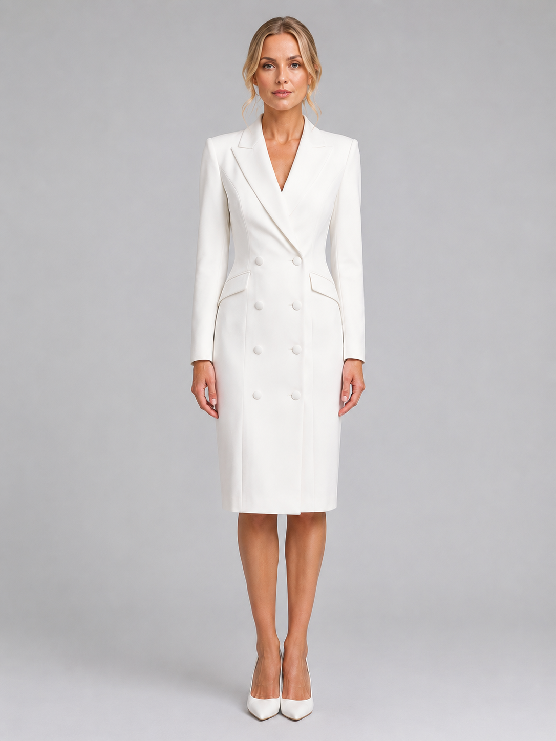 Tailored Blazer Midi Dress - Women's Double-Breasted Dress