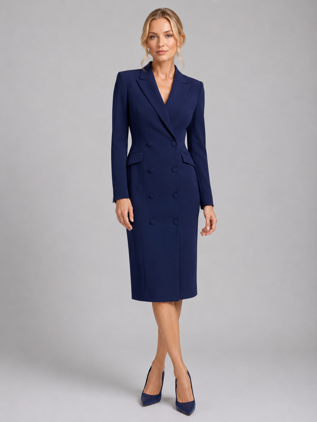 Tailored Blazer Midi Dress - Women's Double-Breasted Dress