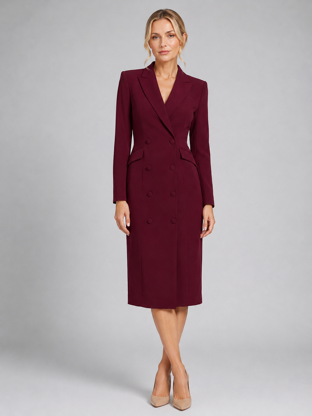 Tailored Blazer Midi Dress - Women's Double-Breasted Dress