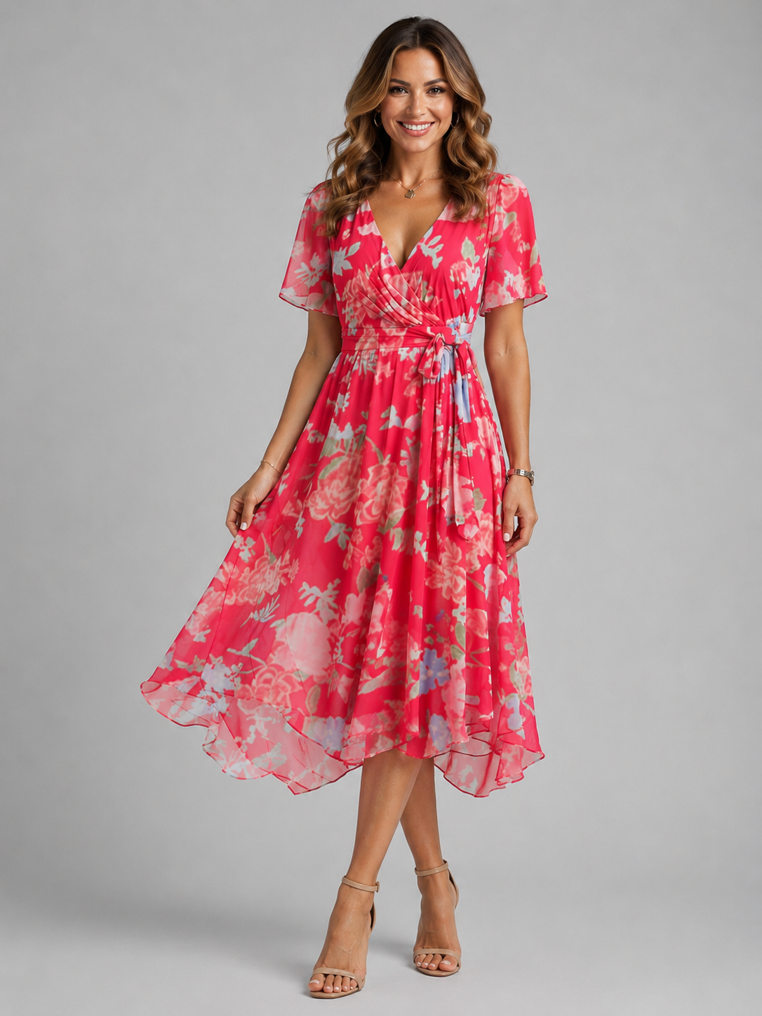 Junia Floral Wrap Dress - Women's High-Low Hem Dress