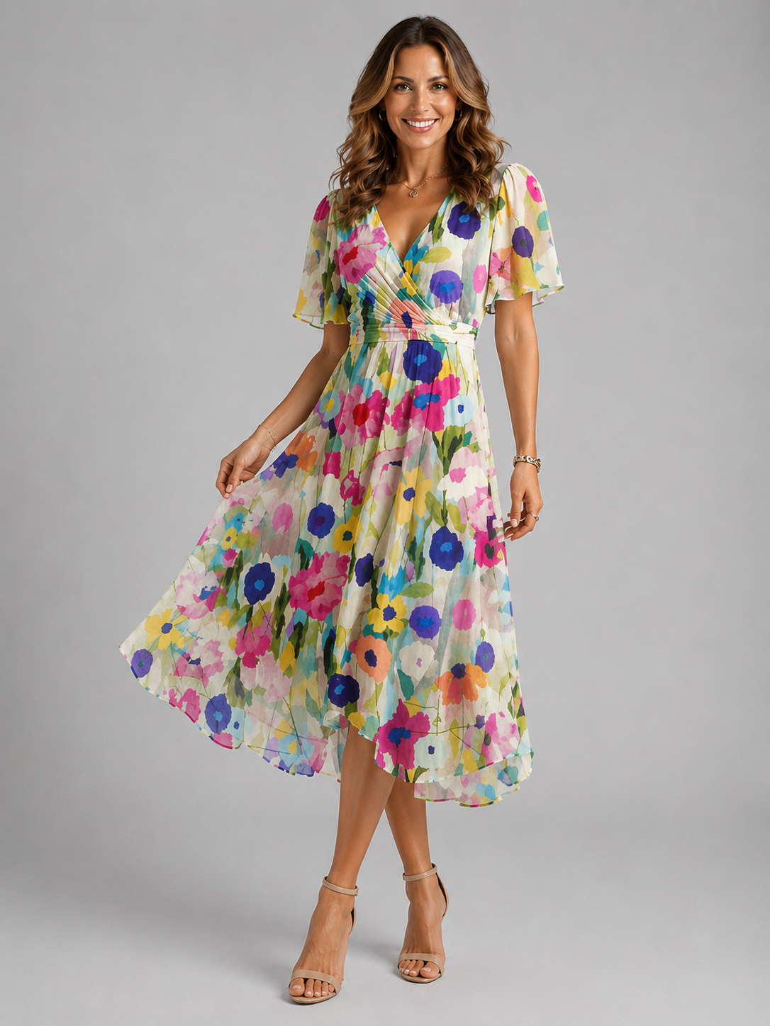 Junia Floral Wrap Dress - Women's High-Low Hem Dress