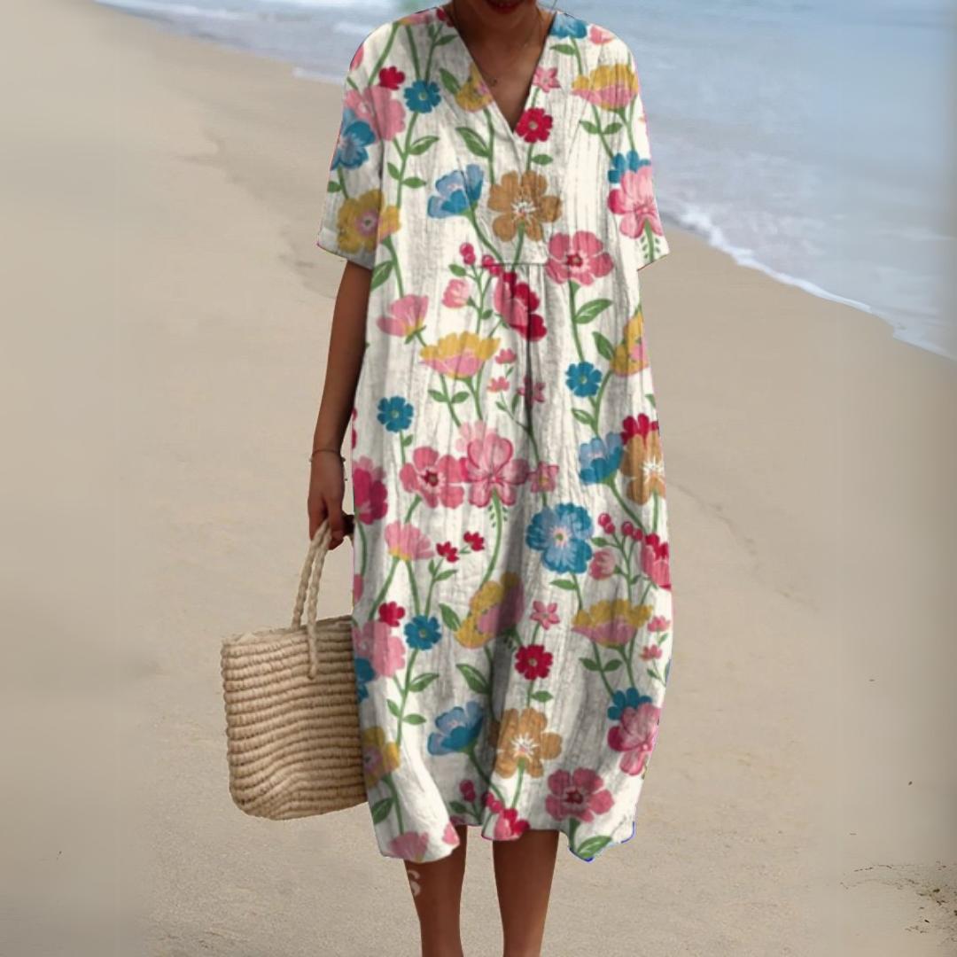 Ramona Floral Dress - Women's V-Neck Printed Dress