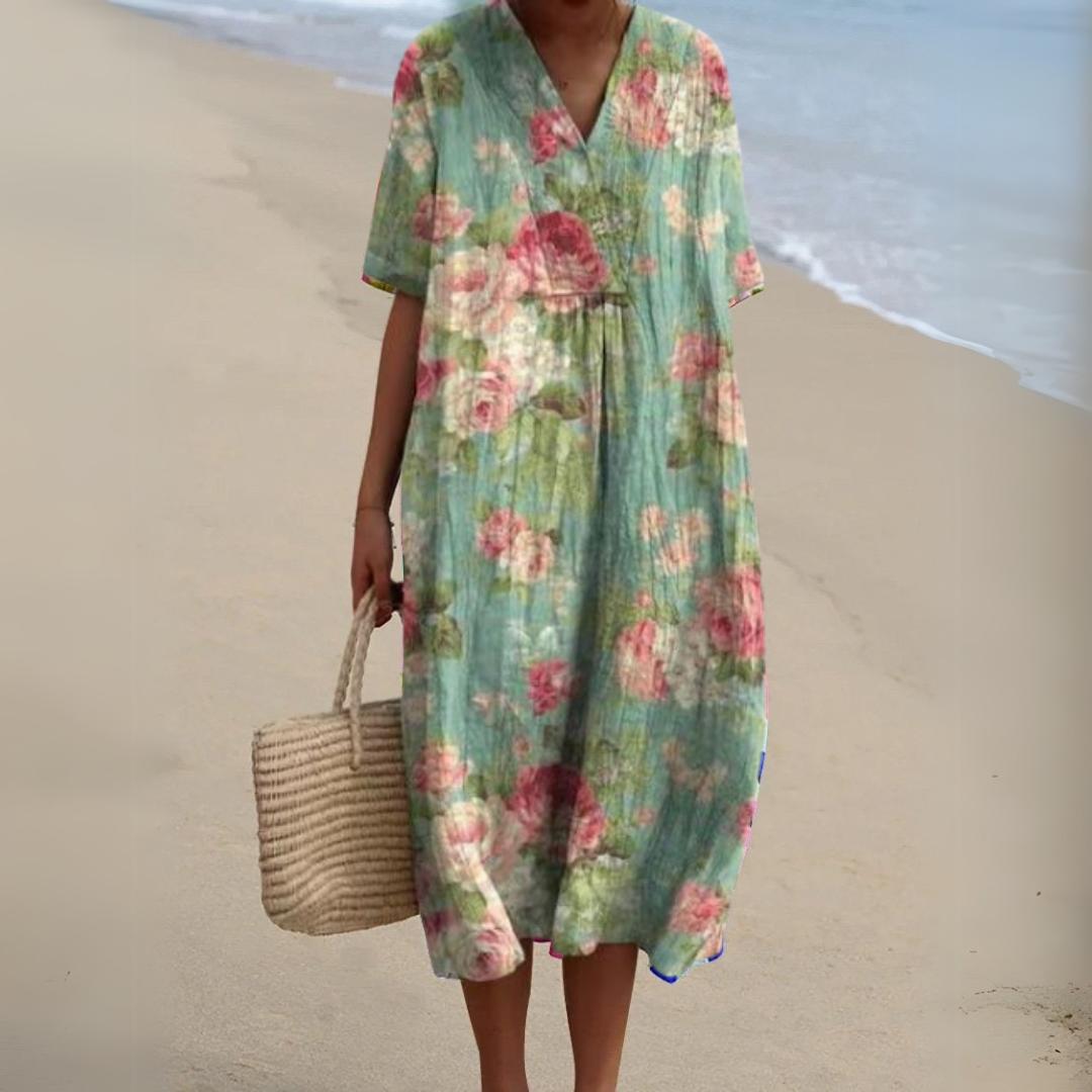 Ramona Floral Dress - Women's V-Neck Printed Dress