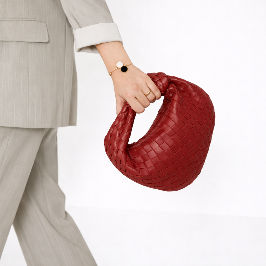 Woven Knot Handle Bag - Soft Vegan Leather Women's Handbag