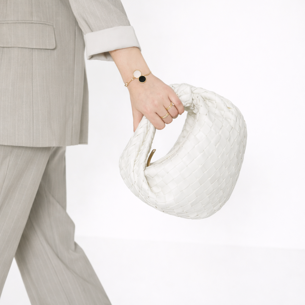 Woven Knot Handle Bag - Soft Vegan Leather Women's Handbag
