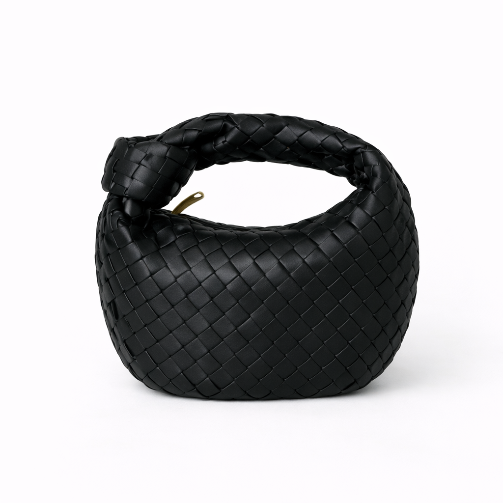 Woven Knot Handle Bag - Soft Vegan Leather Women's Handbag