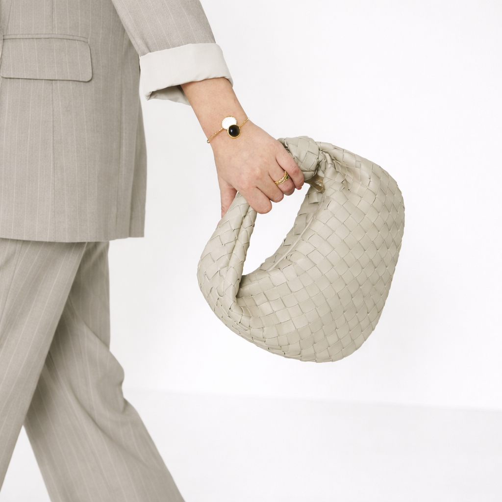 Woven Knot Handle Bag - Soft Vegan Leather Women's Handbag