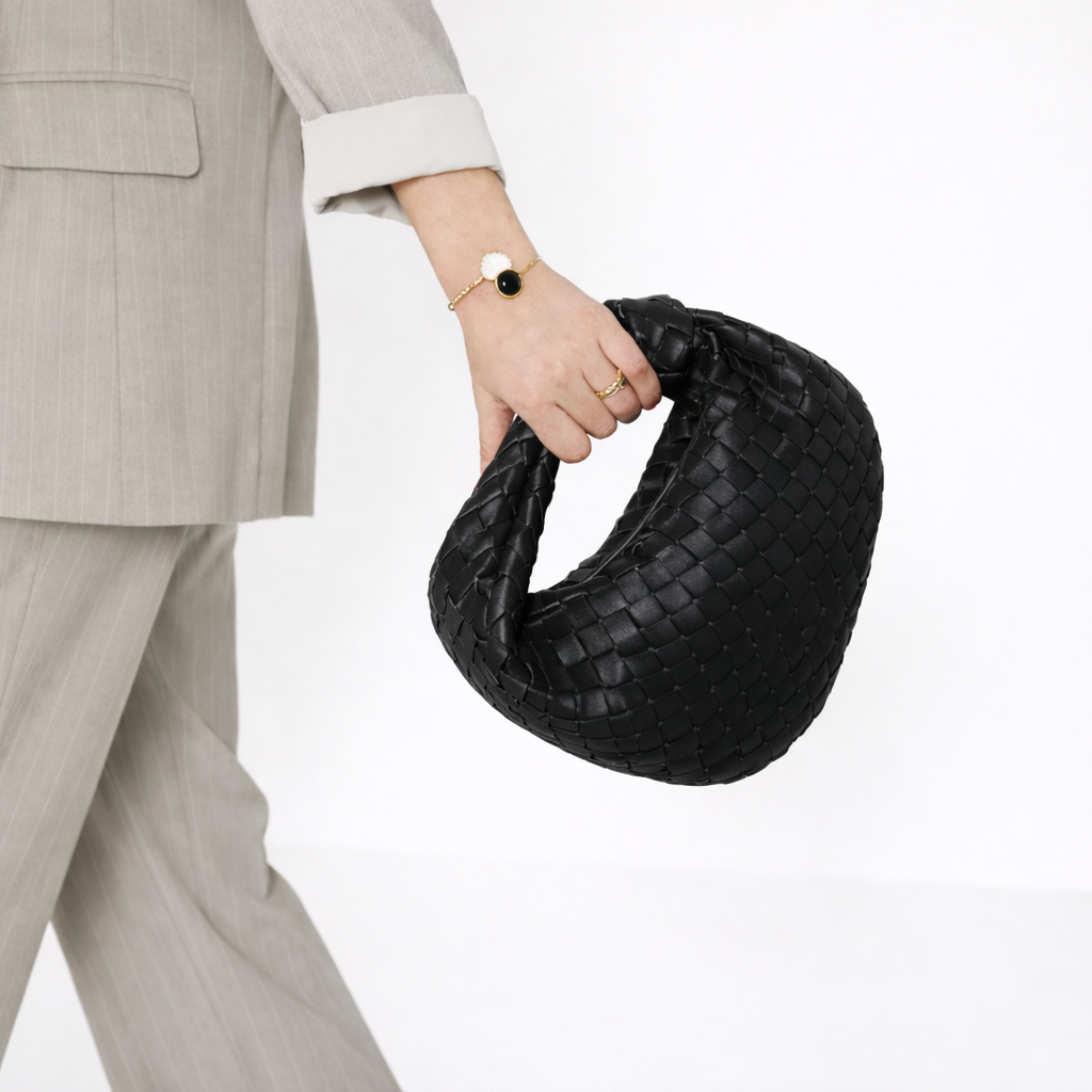 Woven Knot Handle Bag - Soft Vegan Leather Women's Handbag