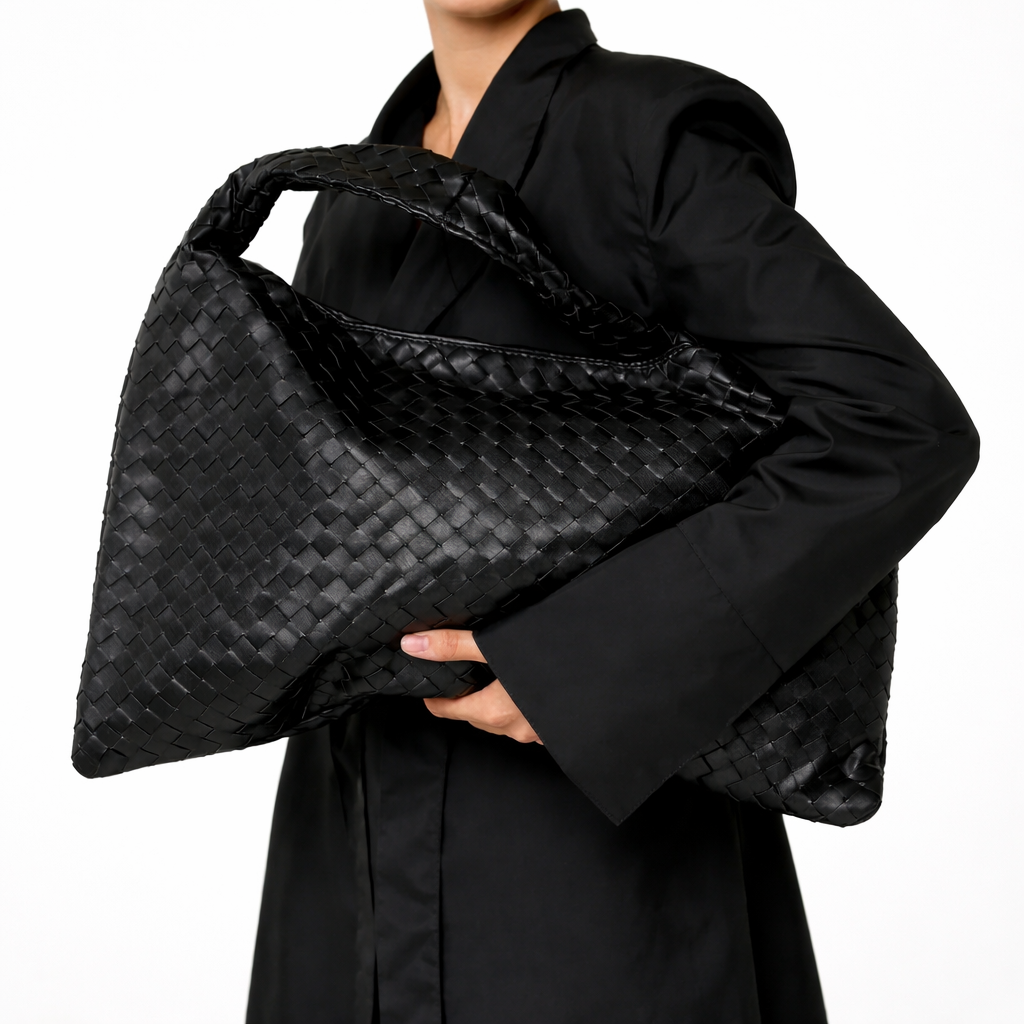 Woven Shoulder Tote - Soft Vegan Leather Women's Bag