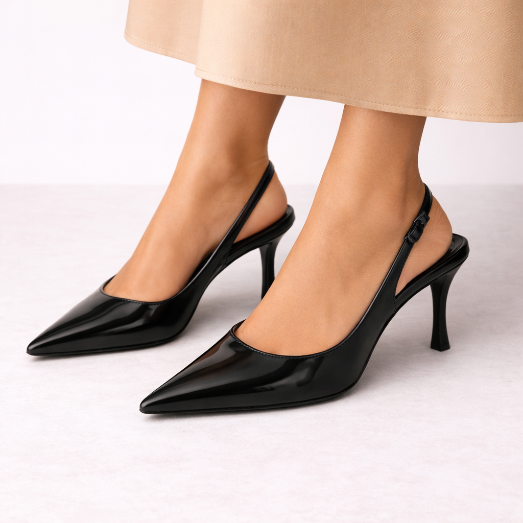 Black Slingback Heels - Women's Pointed Toe Heels