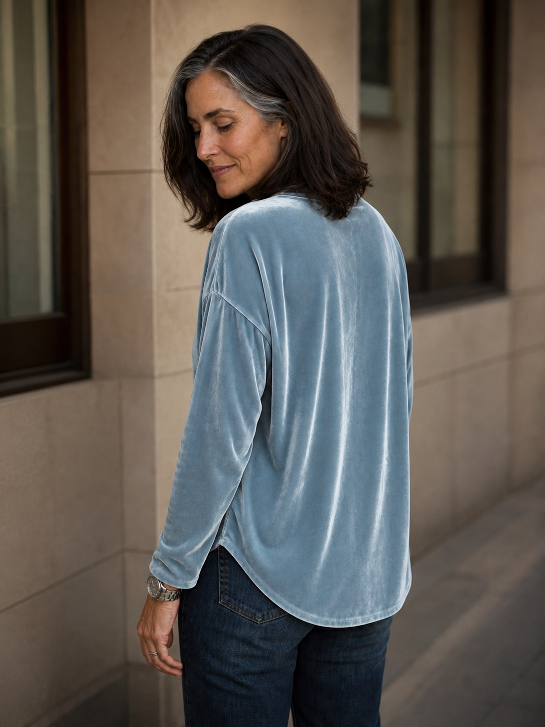 Tievelle - Velvet Tie-Neck Relaxed Women's Blouse