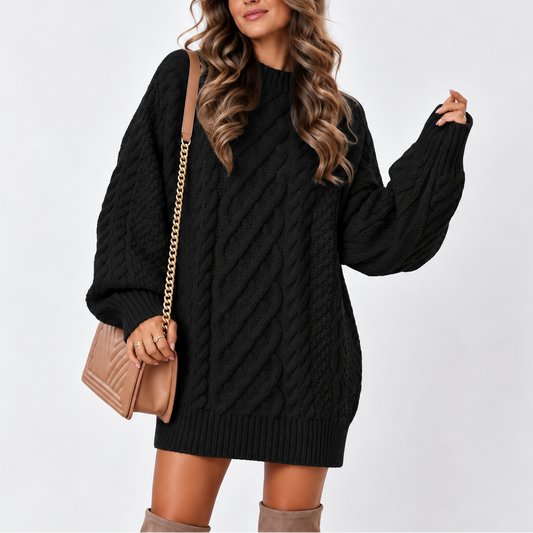 Oversized Cable Knit Sweater - Women's Long Sleeve Jumper