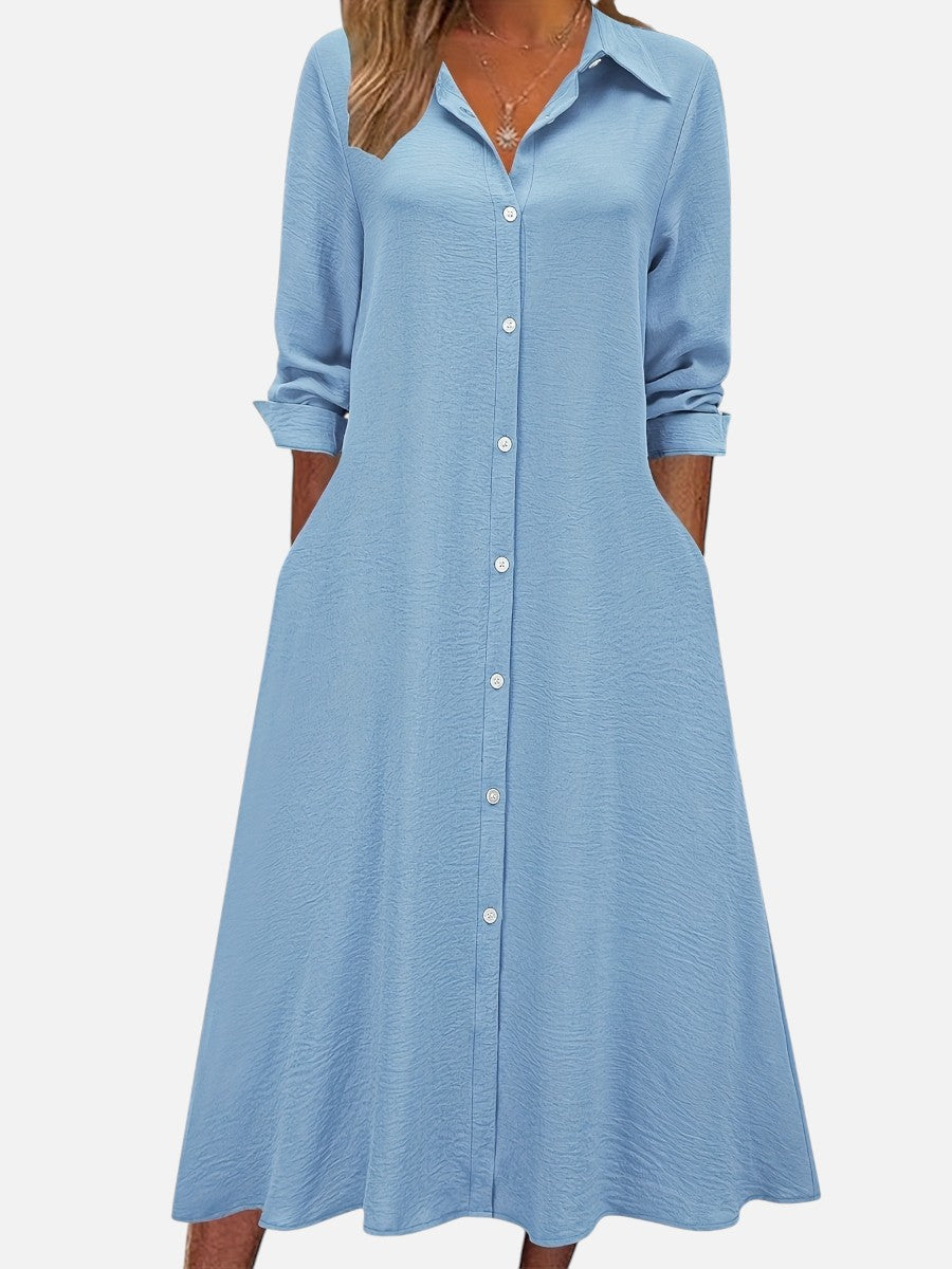Button Front Midi Shirt Dress - Relaxed Women's Dress