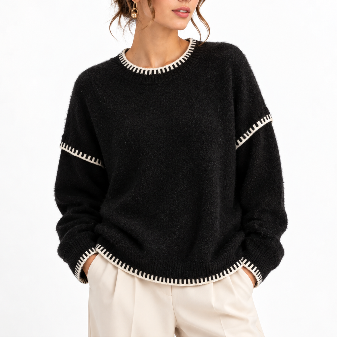 Oversized Chunky Knit Sweater - Boat Neck Women's Jumper