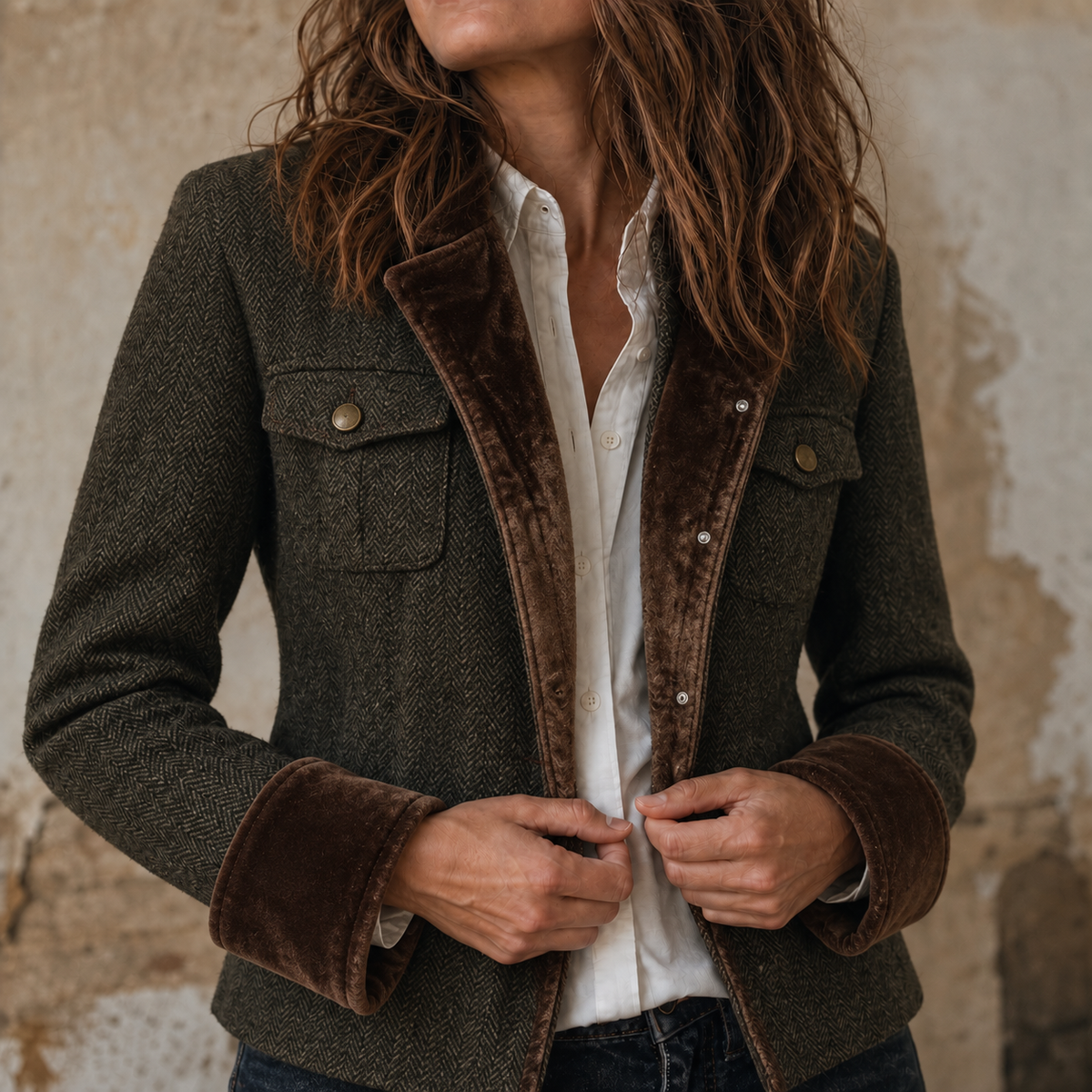 Herrive Herringbone Blazer - Women's Contrast Trim Blazer