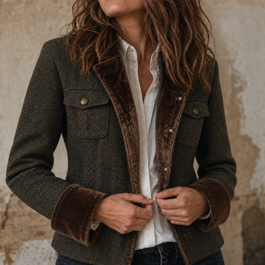 Herrive Herringbone Blazer - Women's Contrast Trim Blazer
