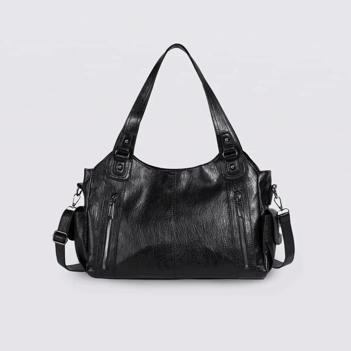 Everyday Tote - Black Vegan Leather Women's Shoulder Bag