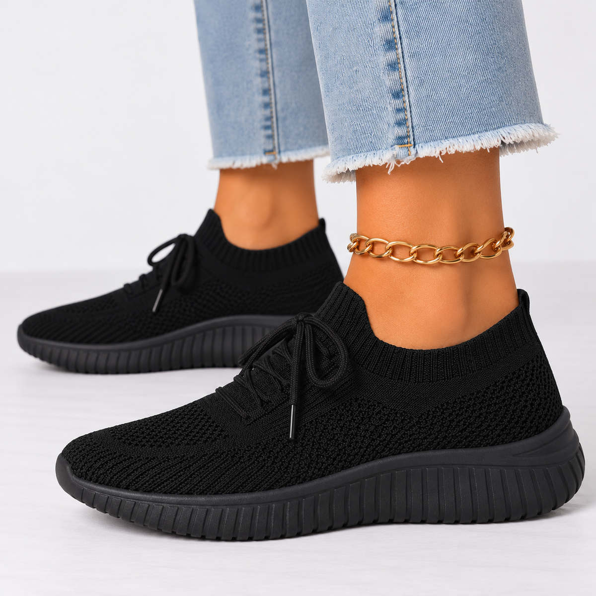 Knit Walking Shoes - Women's Breathable Cushioned Trainers