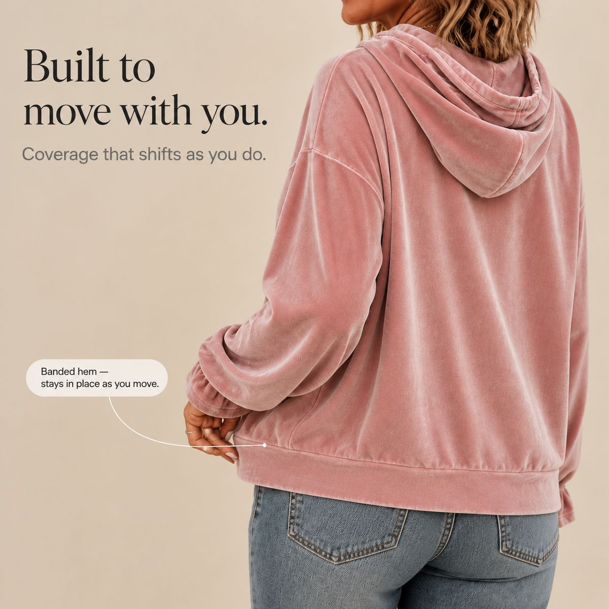 Wearbella - Ruffle Cuff Velvet Relaxed Women's Hoodie