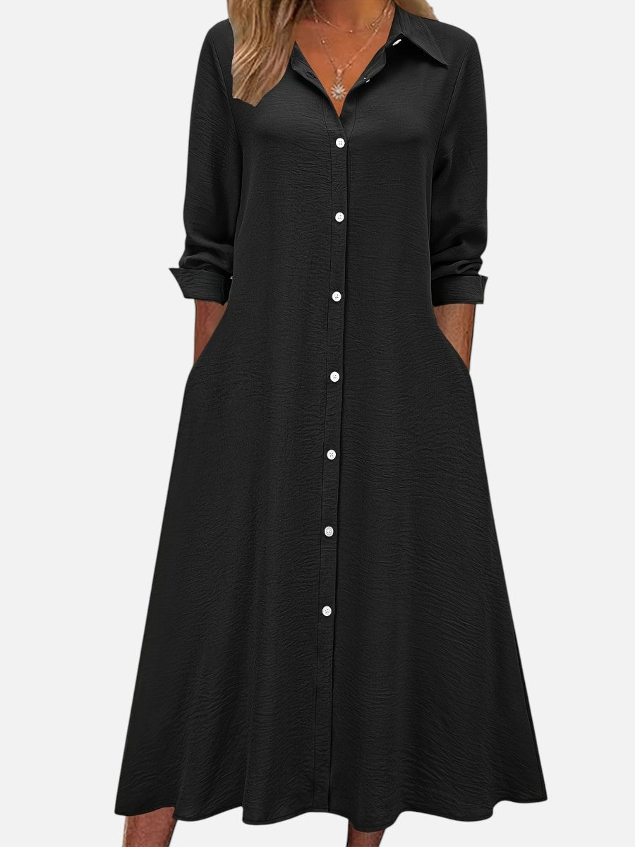 Button Front Midi Shirt Dress - Relaxed Women's Dress