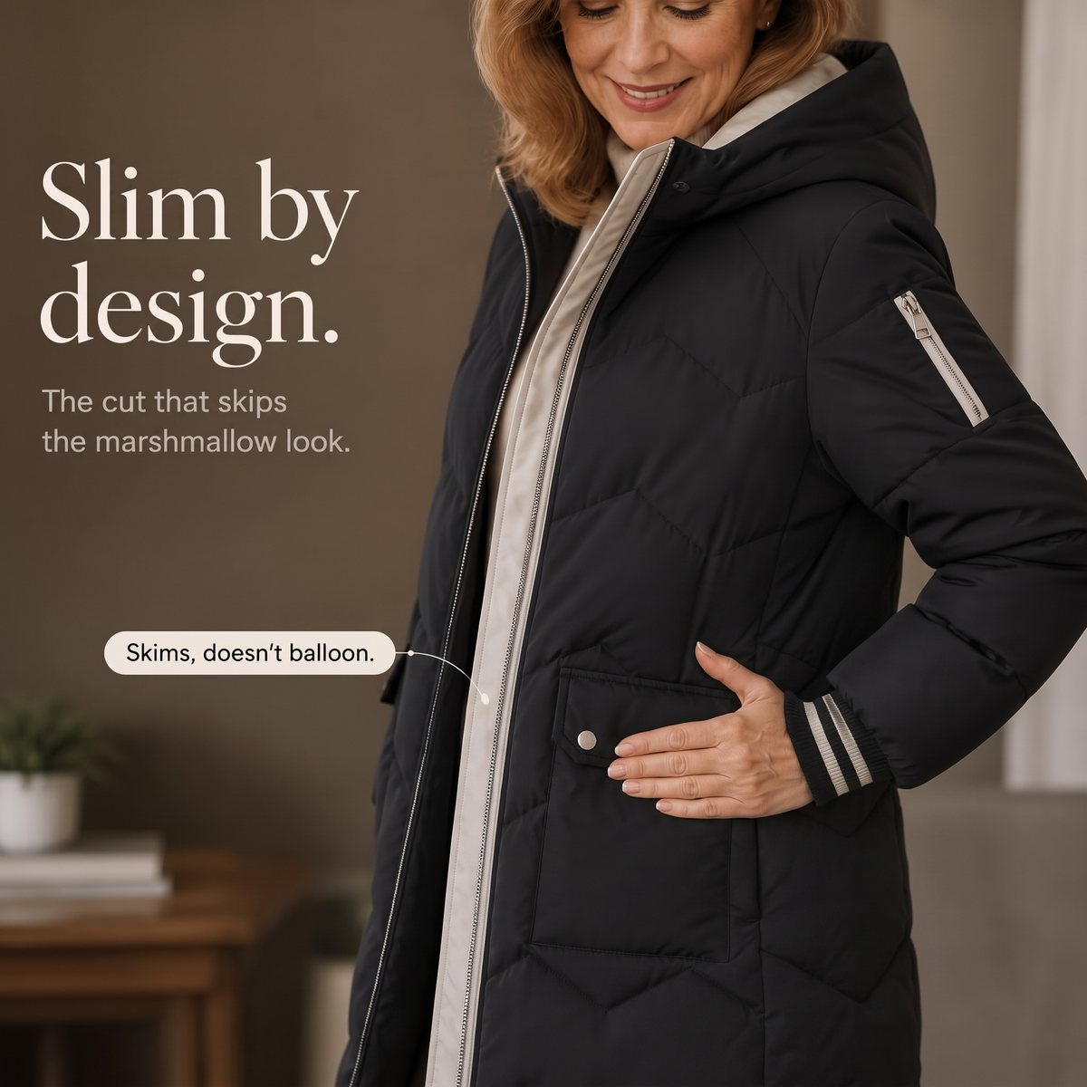 Cozyelle Puffer Coat - Hooded Mid-Length Women's Coat