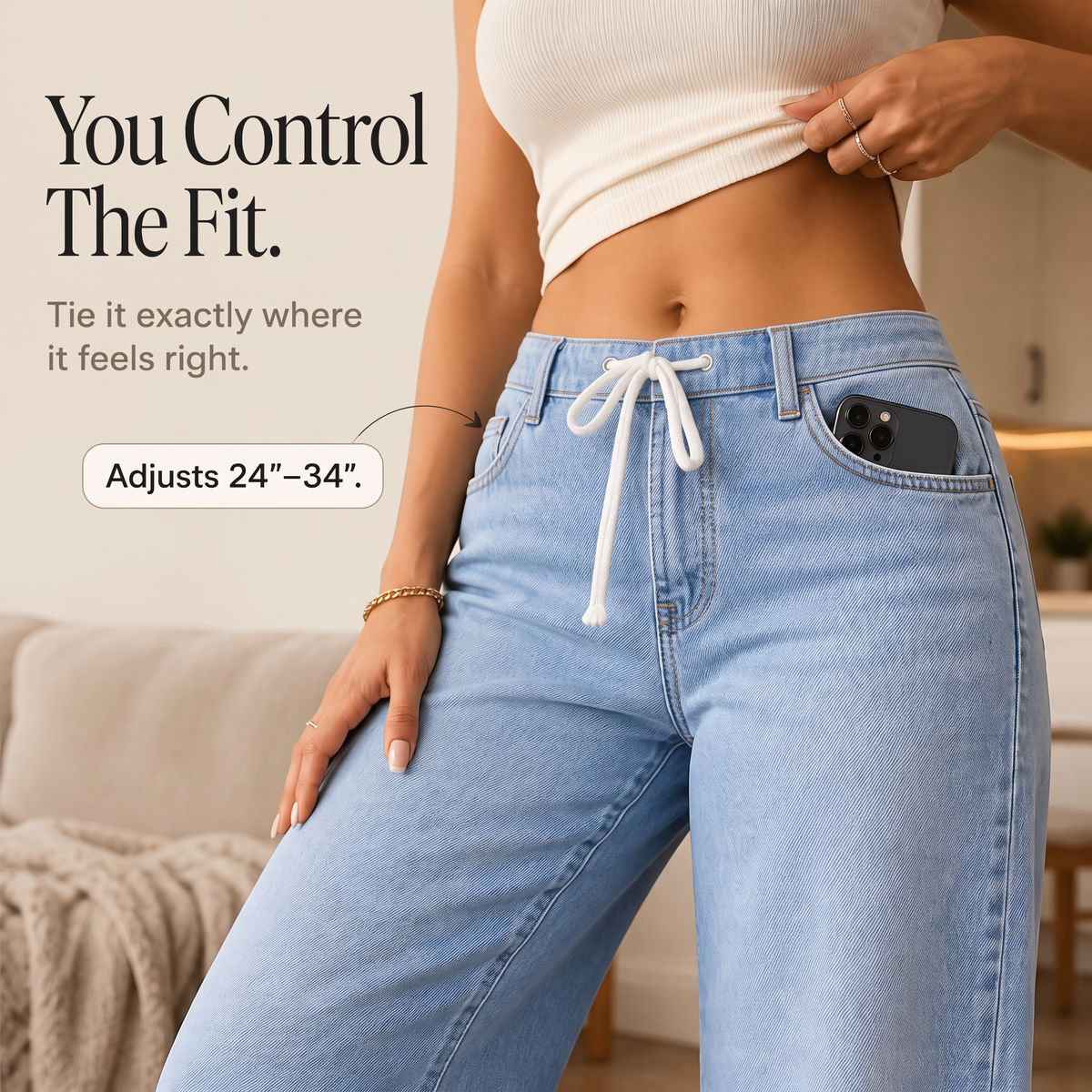 Flexelle Wide Leg Jeans - Drawstring Waist Women's Jeans