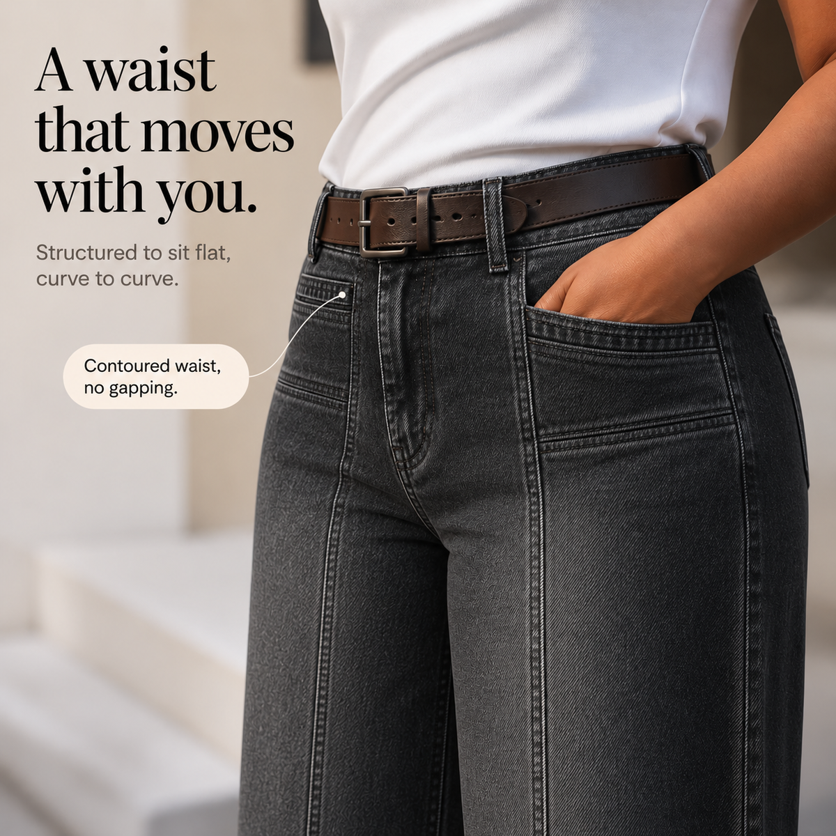 Longline Wide Leg Jeans - High Waisted Seam Women's Jeans