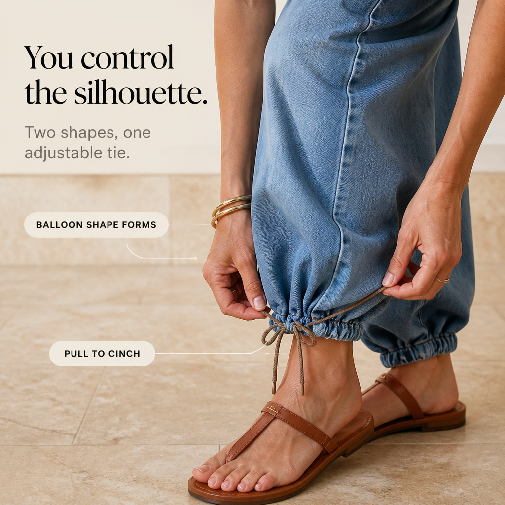 Balloon & Cinch Jeans - Women's Drawstring Balloon Jeans