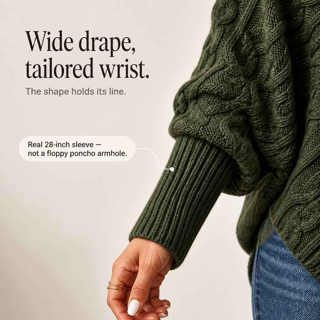 Cable & Cove Poncho Jumper - Women's Cable Knit Roll Neck