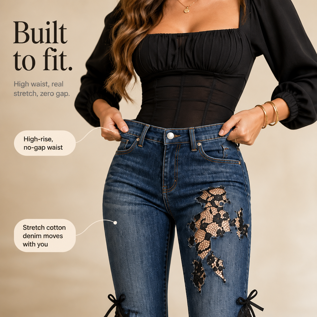 Laceflare Flare Jeans - Black Lace Panel Women's Jeans